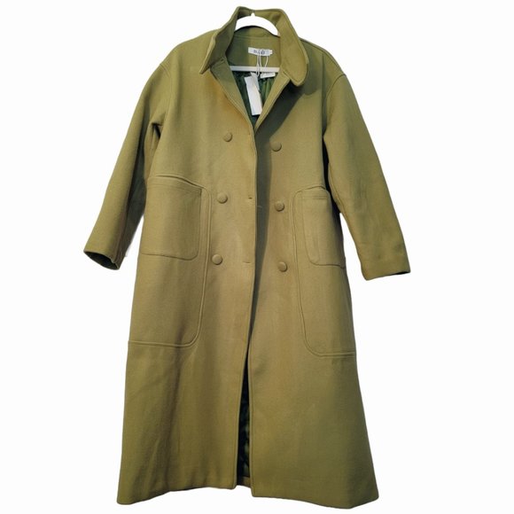 New Olive Green High-Neck Wool Blend Overcoat High-end Coat (S) Tall - Picture 4 of 6